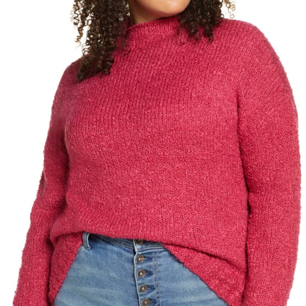 BP. Funnel Neck Bouclé Sweater Burgundy Punch